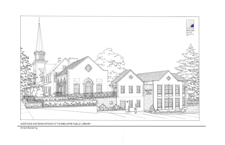A rendering of the proposed expansion of the Brewster Public Library.