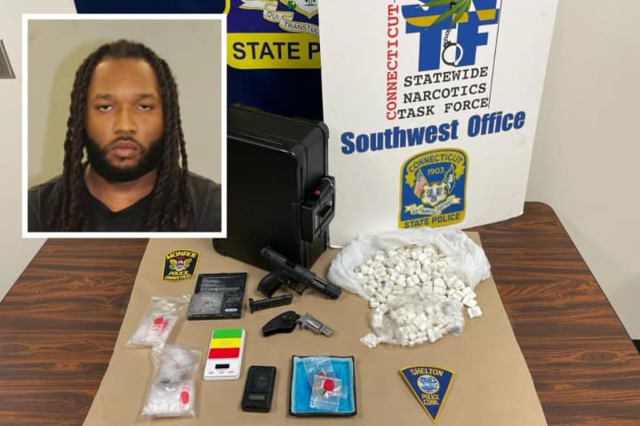 Carlos Baez Jr., age 28 of Shelton, was arrested after police allegedly found fentanyl, stolen guns, and cocaine in his home.&nbsp;