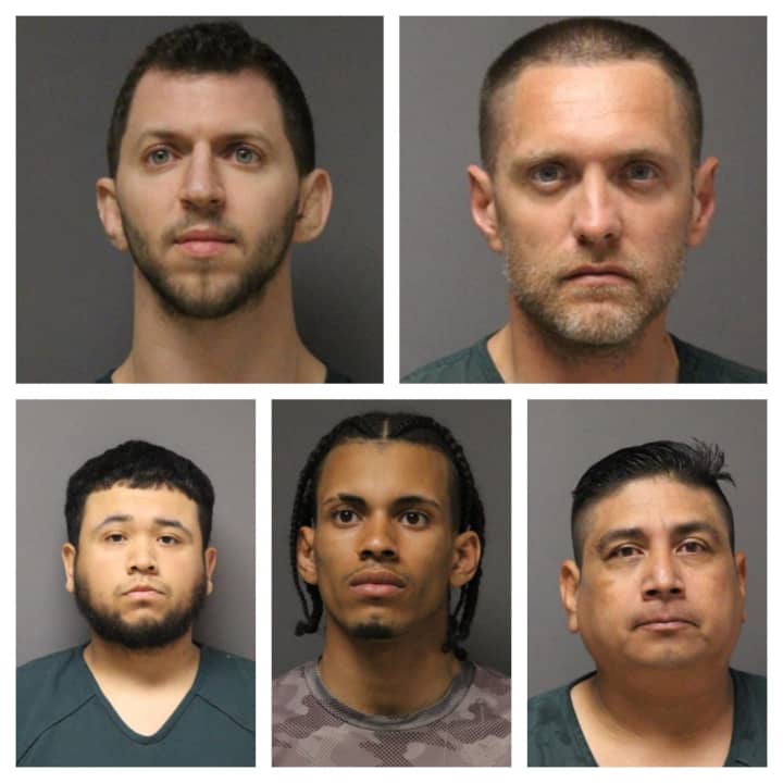These five men were charged for a home invasion, clockwise from top left: Christopher Landau, Robert Drozd, Marco Balanzar-Hernandez, Joseph Castano and Cesar Saavedra-Luna