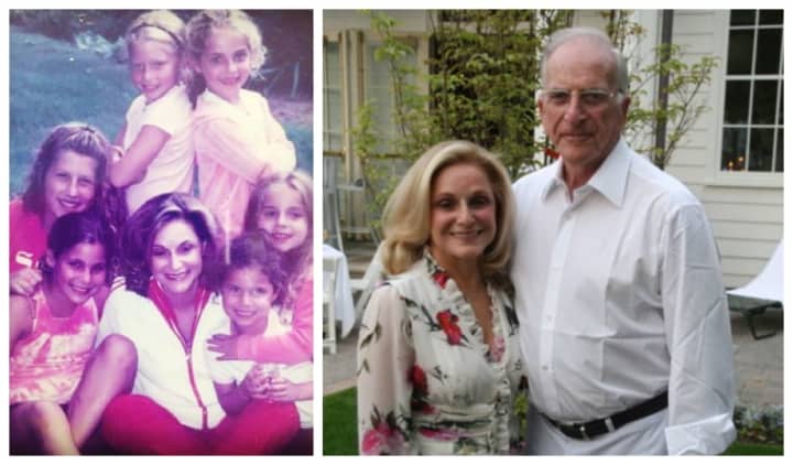 Mikki and Sid Schneider, pictured right, died 12 days apart of coronavirus. Mikki, pictured left, is surrounded by her grandchildren.