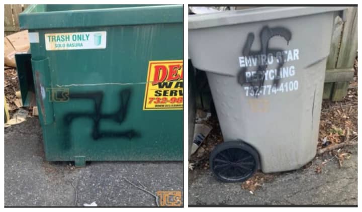 Swastikas painted on dumpsters, trash cans and utility poles at a Central Jersey business.