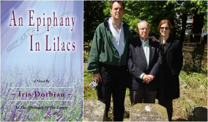 &quot;Epiphany In Lilacs: An Aftermath Of The Camps&quot; is based on the life of Hirsch Dorbian, center, pictured with his daughter and author, Iris Dorbian, and son, Elliot. The three are standing at Hirsch&#x27;s father&#x27;s grave when they visited Latvia in 2004.