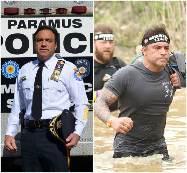 Deputy Chief Guidetti treads through muddy waters during a Spartan Race.