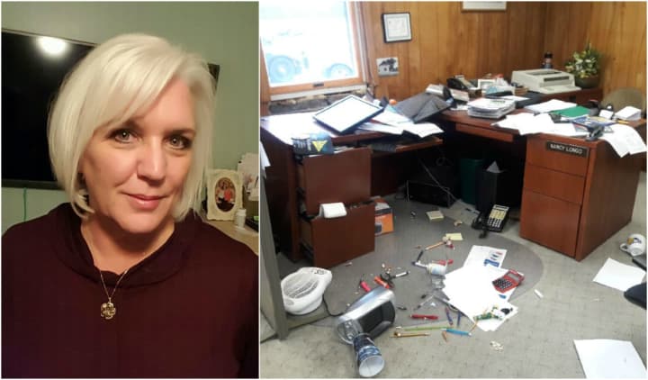 Nancy Longo was unscathed after a car crashed into her Allendale workspace Thursday.