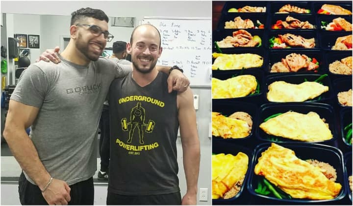 Underground Fitness owner Moshe &quot;MB&quot; Klyman, left, with Teaneck athlete Gabe Gilbert. The pair opened Barbell Chef to help others reach their fitness goals.
