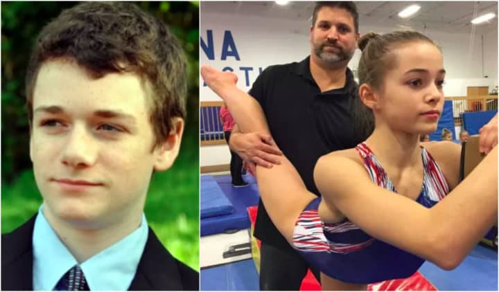 Left: Jack&#x27;s organs are helping others live on. Right: Craig Zappa stretches athlete Olivia Dunne in ENA Paramus.