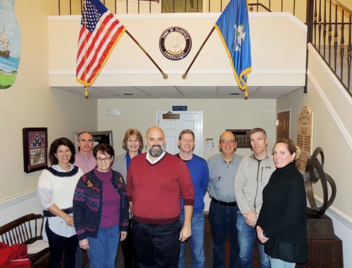 The Town of Fairfield Bicycle and Pedestrian Committee 2017 members are (left-right): Karen Secrist, William Pollack, Laura O&#x27;Brien (vice-chair), Linda Lach, Keith Gallinelli (chair), Edward Lane (secretary), Don Hyman, Nate Rex and Ann Katis.