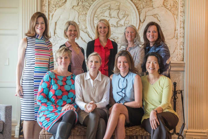Author Lee Woodruff with volunteers of Room to Read Westchester Chapter; back row, from left, Cathie Arquilla, Jill Brennick, Debbie Zingg, Janet Godden, Cini Palmer; front row, from left, Karen Regan, Lee Woodruff, Kiran Chetry and Karen Khor.