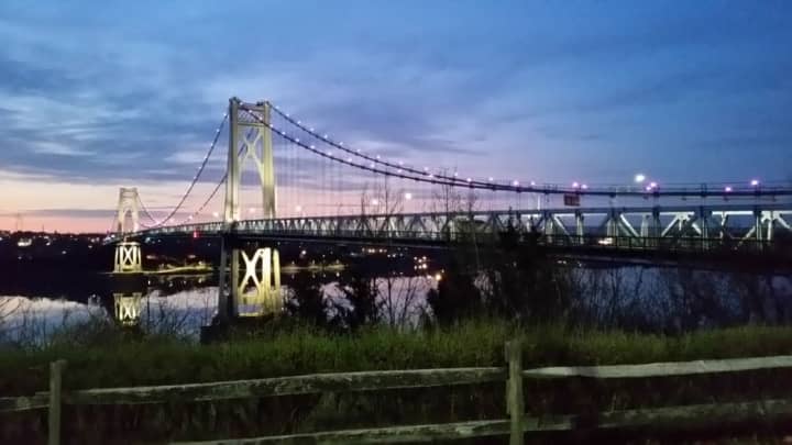 The Mid-Hudson Bridge was illuminated in purple in honor of the New York State Police’s 100th Anniversary.