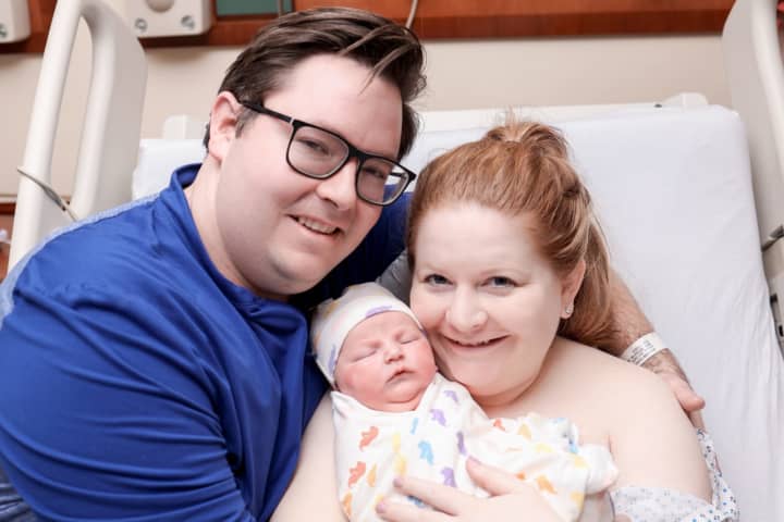 Sloane Margaret Bristow with her parents&nbsp;Daniel and Caitlin Bristow of Wilton.&nbsp;