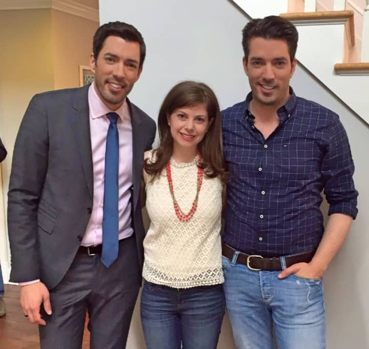 Brittany Zachos of the Greenwich-based  Zachos Design Group, with the Property Brothers.
