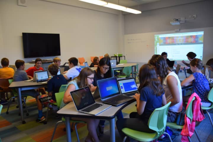 The new computer lab at the Bronxville Middle School has been designed to promote cohesion and collaboration amongst students. 