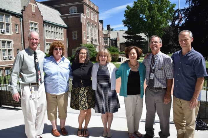 Bronxville teachers who recently retired are, from left, Tim Curran, Janet Corvini, Virginia Gentile, Mary Schenck, Donna Bianco, Jim Brogan and Glenn Stockton. Chuck Yochim is not pictured.