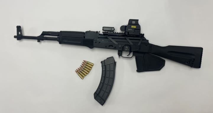 The Palmetto State Armory PSAK-47 rifle seized during the traffic stop.