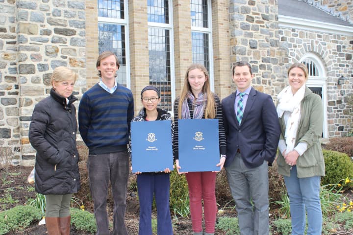 Middle School History Teacher Sue Gartner, Middle School Dean of Students and Science Teacher Peter Lingenheld, Julong Sage Williams, Megan Heneghan, Head of Middle and Upper Schools Christopher Pannone and Middle School Dean of Students Sarah Rand.