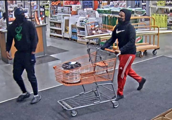 Know them? Suffolk County police are asking the public for help identifying the two men wanted for an alleged theft from a Home Depot.