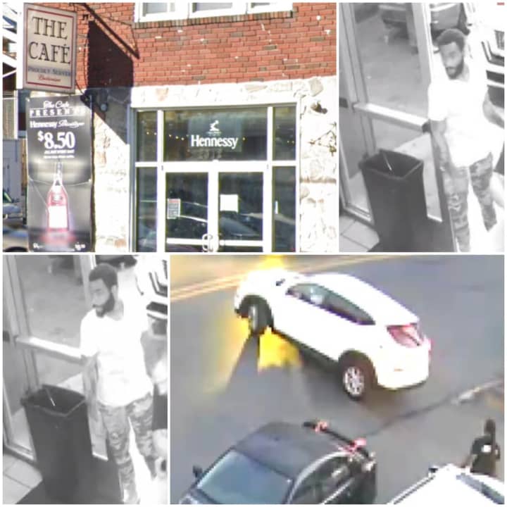 The stabbing suspect and his white SUV; Bill&#x27;s Cafe located at 2312 Derry Street in Harrisburg.
