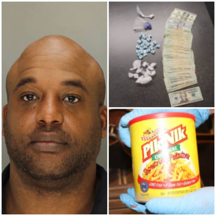 Jeffrey Warren Shackelford and the drugs found under the false bottom of the snack can.