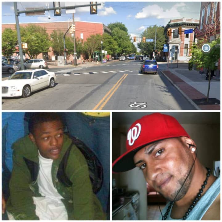 Leonard Quattlebaum, Nelbenson Sanchez and the intersection of South 13th and Derry streets in Harrisburg, where they were found shot.