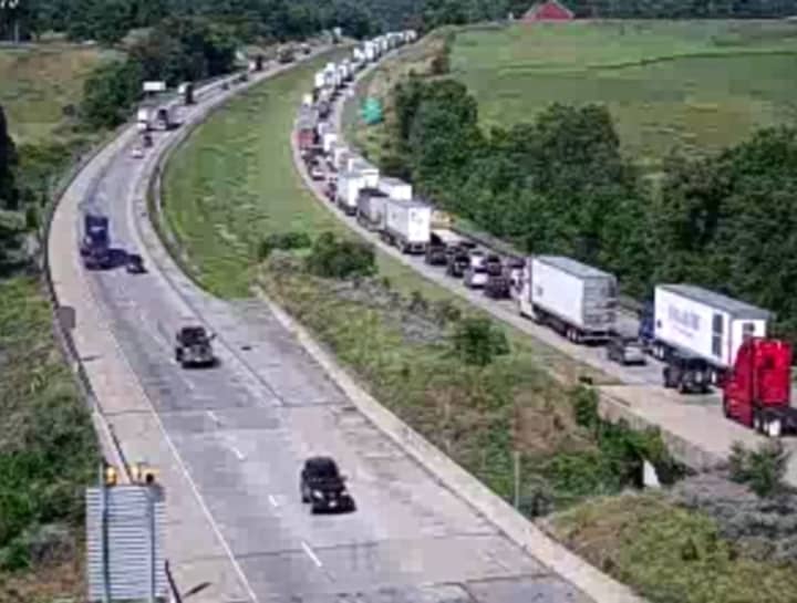 The traffic back up along I-81 in central Pennsylvania.