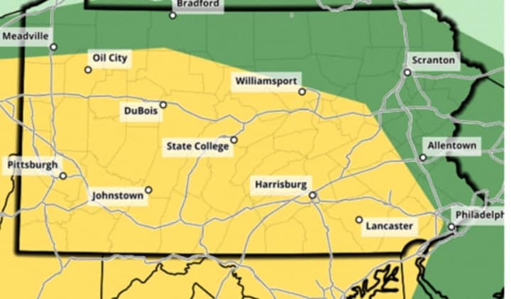 A severe weather map of Pennsylvania