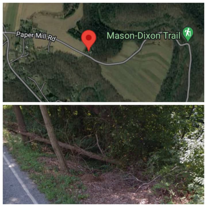 The embankment at 123 Paper Mill Road/State Route 2024/Mason-Dixon Trail in Delta, Lower Chanceford Township.