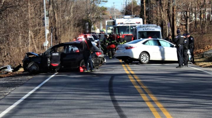 A look at the crash scene on Baldwin Place Road in Mahopac.