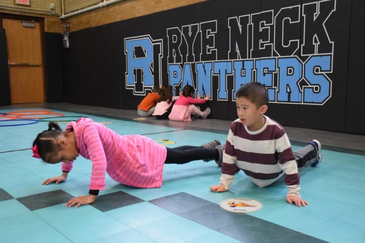 Daniel Warren Elementary students took part in a cardio boot camp as part of health and wellness instruction at Rye Neck schools.