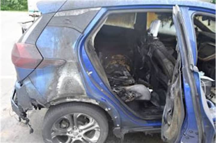 Photo of a 2019 Chevrolet Bolt EV that caught fire on July 1, according to Vermont State Police.