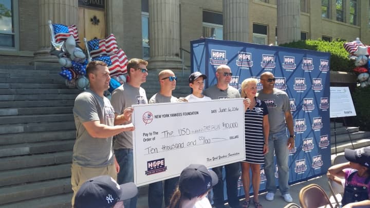 The New York Yankees presented New Rochelle native Jake Gallin with a check on Monday as part of &quot;Hope Week.&quot;