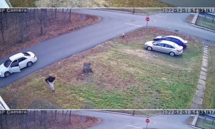 The thief was seen driving a white sedan.
