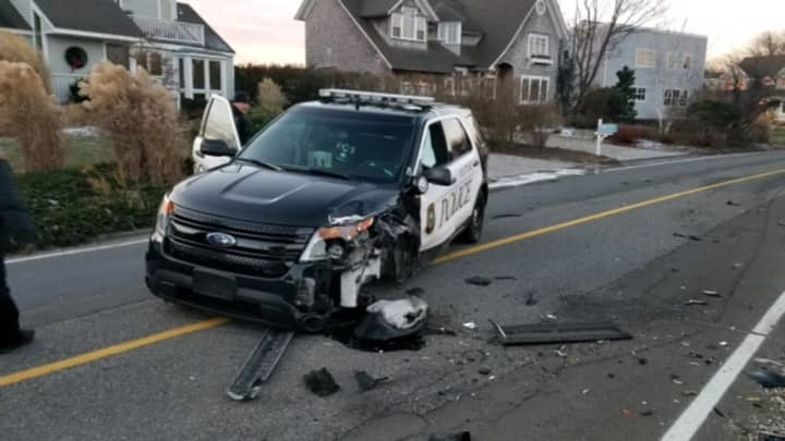 A police car sustained serious damage in an incident in Westport on Tuesday.