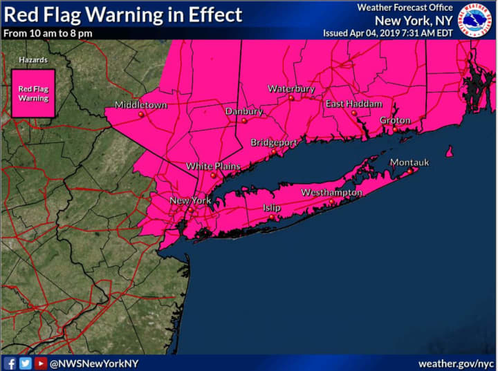 A Red Flag warning has been issued in the area by the National Weather Service.