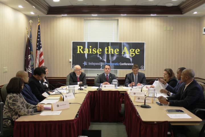Sens. David Carlucci and Jeff Klein discussed raising the age for criminal prosecution from 16 to 18 at a recent Ossining roundtable.