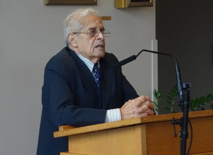 Eric Mayer, a Holocaust survivor who lives in Wayne, shared his story at the Temple Beth Tikvah.