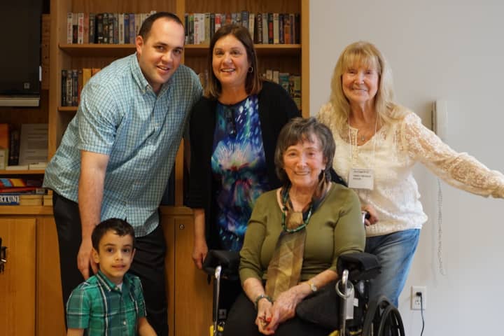 Evelyn Laub, seated, with her great-great-grandson Brandon Fotovitch, far left; Brandon&#x27;s father and her great-grandson, Jason Fotovitch; her granddaughter, Laurie Fotovitch; and her daughter, Michelle Gately, far right.