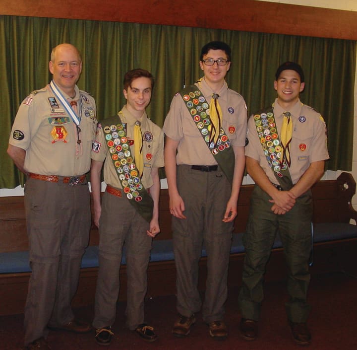 Troop 154&#x27;s fall Court of Honor recognized Matt Salton, Matthew Galea, and Dunlin Stathis for their hard work and time commitment in earning the rank of Eagle Scout.