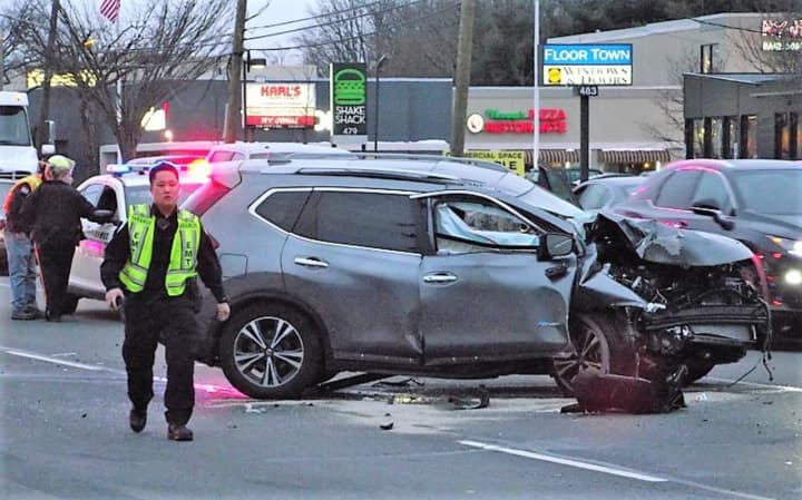 An ambulance took the driver to Hackensack University Medical Center.