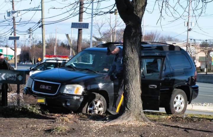 The GMC Envoy crashed off southbound Route 17 near Century Road in Paramus around 9 a.m. Sunday, Jan. 15.