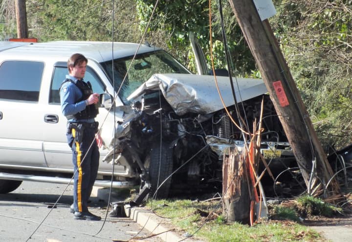 At the scene of the crash outside 548 Paramus Road in Paramus on Monday, March 27.