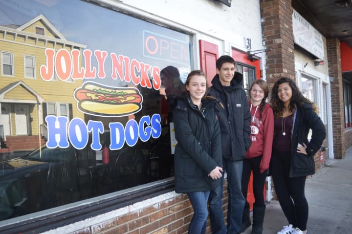 From left: Jessica Fisher Jason Dominguez Emily Younges and Joanna Jimenez outside of Jolly Nick&#x27;s in Dumont.