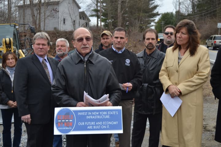 Ross Pepe, Rebuild NY Now coalition member and president of the Construction Industry Council, welcomed state, county, local, labor and business officials in Pleasant Valley for a press conference to raise issues about the state&#x27;s infrastructure.