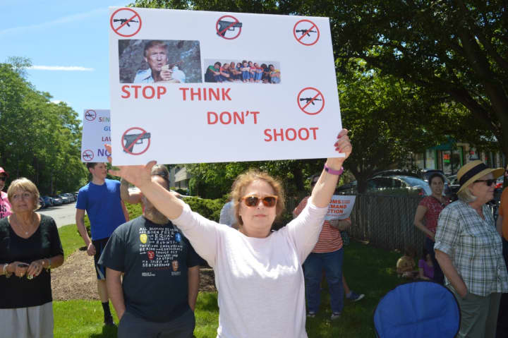 Bergen County gun control advocates rally outside U.S. Rep. Scott Garrett&#x27;s Glen Rock district office.