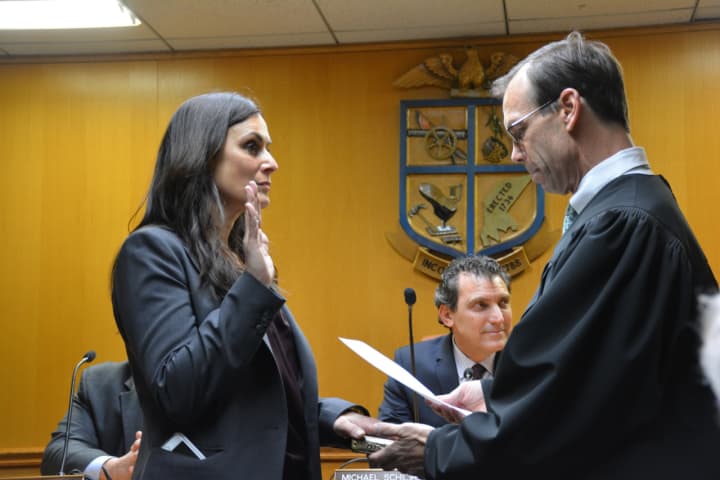Alison Simon takes her oath of office as North Castle Town Clerk.