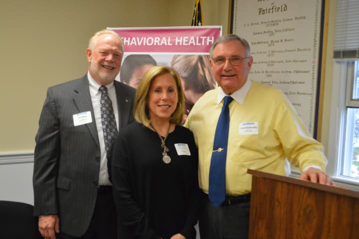 LifeBridge&#x27;s Bill Haas, Fairfield Counseling Services Joan Sloan and Tom Dubrosky of the Town of Fairfield at Tuesday&#x27;s announcement.