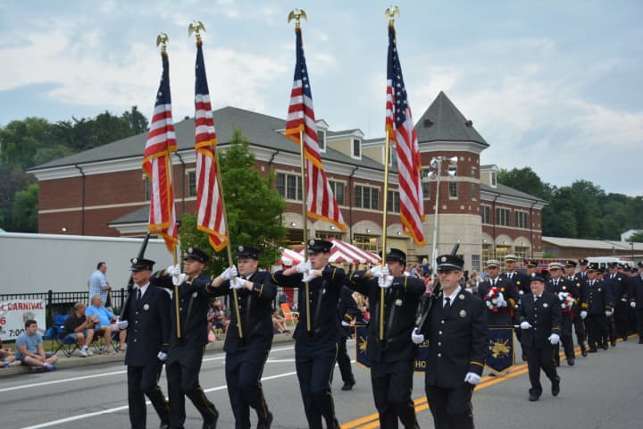 Mahopac firefighters march in their annual dress parade.
