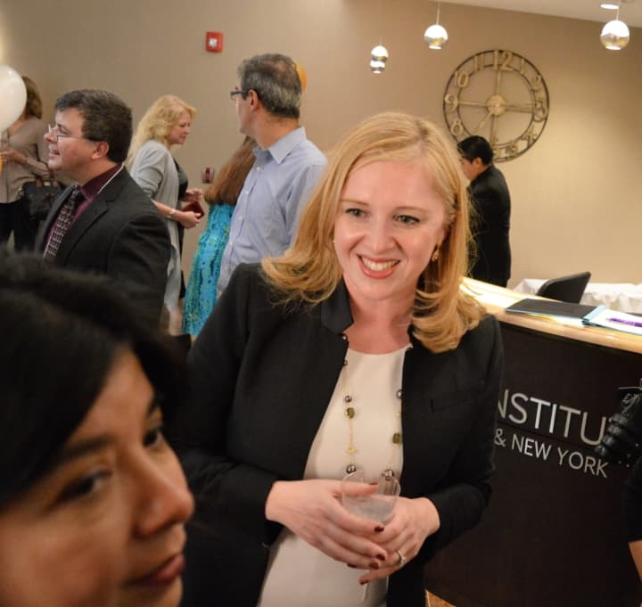 Dr. Inna Berin socializing at the grand opening reception for the new Oradell location of the Fertility Institute of New Jersey and New York.