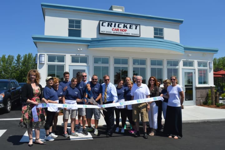 Local dignitaries and staff took part in the official ribbon-cutting at Cricket Car Hop in Stratford.