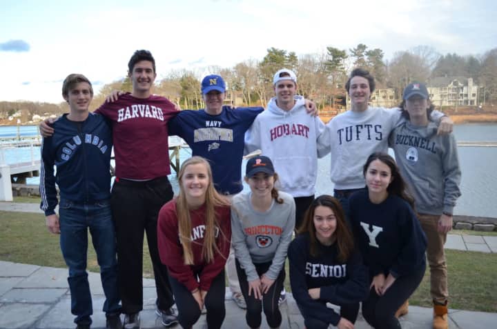 Saugatuck Rowing Club&#x27;s seniors who have received Early Decision college acceptances. See story for IDs.