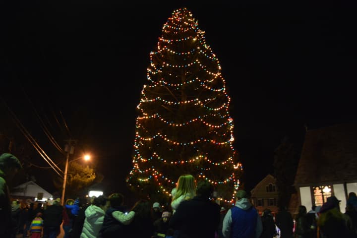 Spectators gathered by the Christmas tree in downtown Katonah moments after it is lit for the 2015 holiday season.